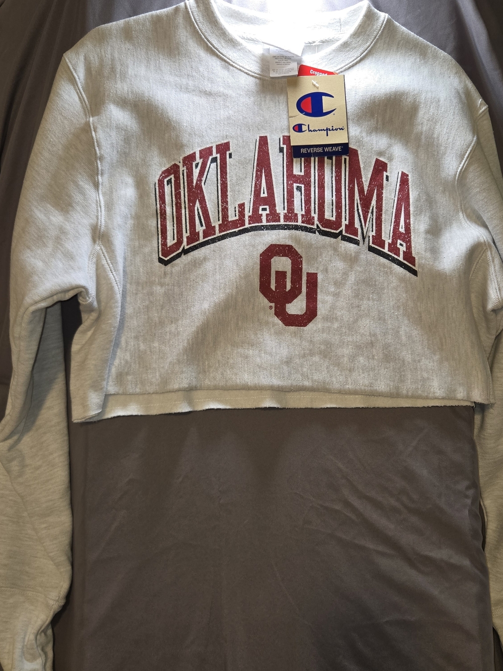 Champion Oklahoma Cropped Crewneck Sweatshirt - White & Crimson